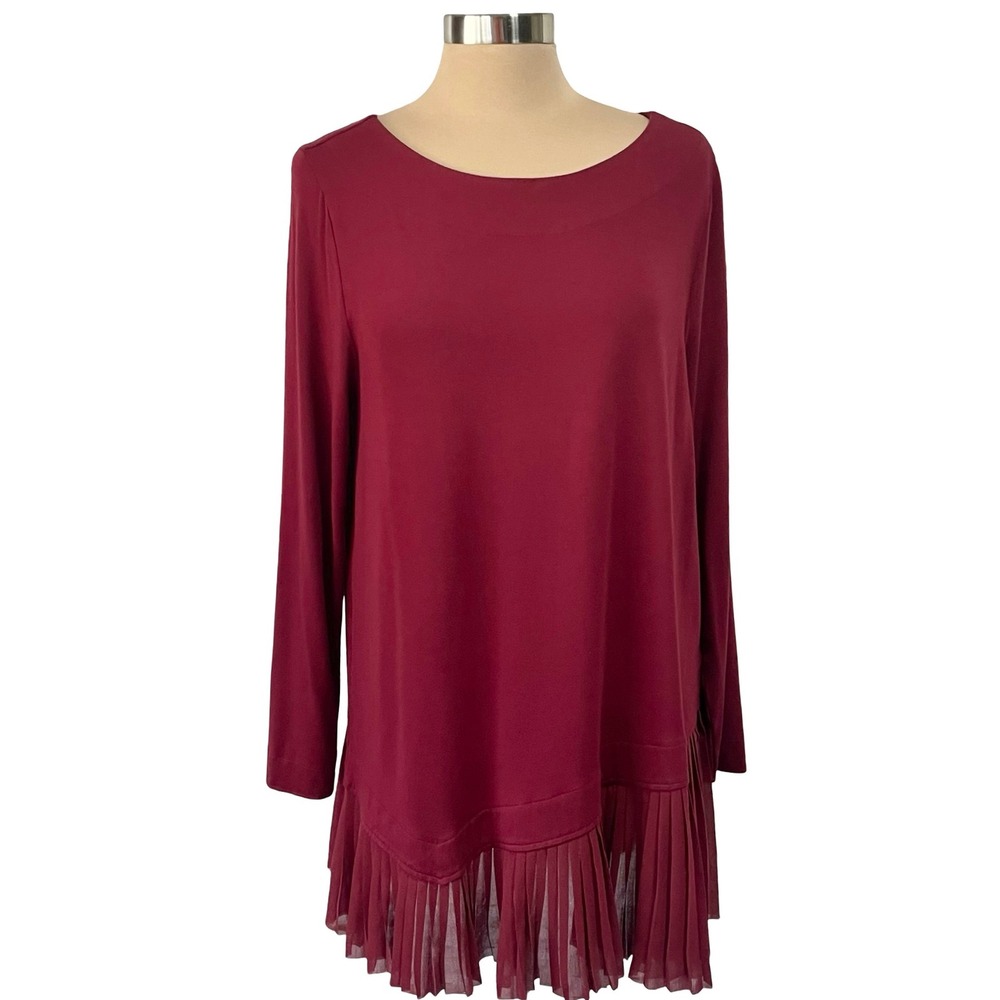 Soft Surroundings Operetta Tunic Pleated Chiffon Hem Sz XL Asymmetric Burgundy